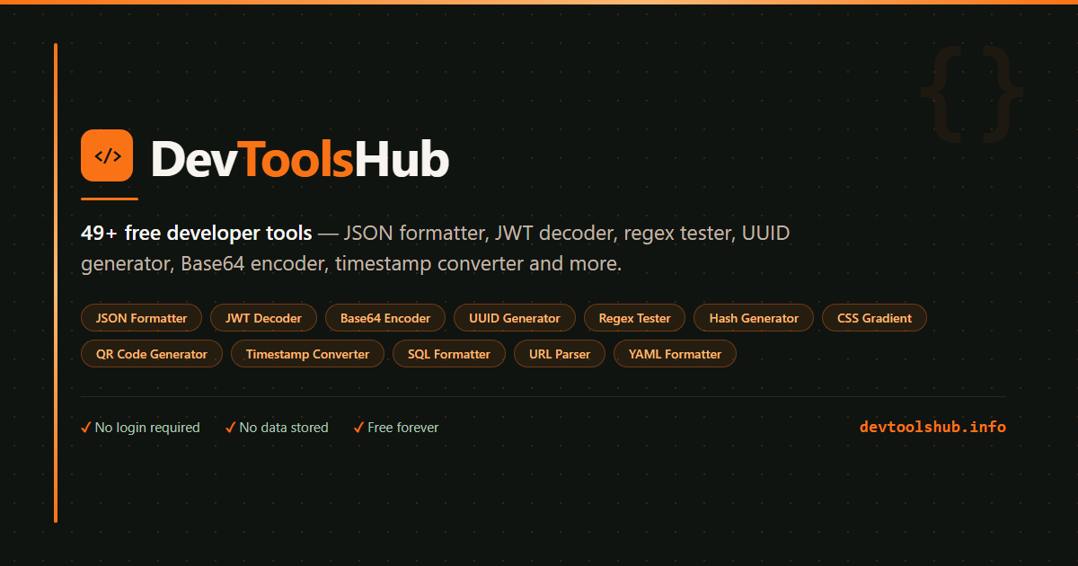 DevToolsHub – Developer Tools Built by a .NET Engineer | 62+ Free Tools